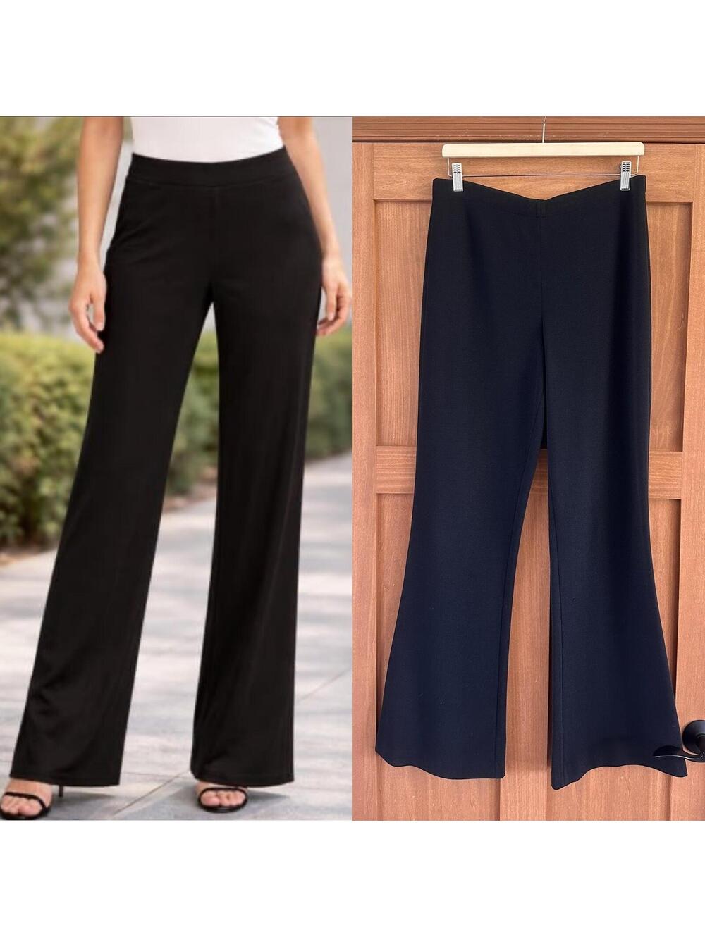 St. John Caviar Black Wool Blend Flare Leg Pull On Pants Women’s size 10